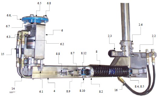 Model DWACB2-LOWER ARM ASSEMBLY w/BRUSH ASSEMBLY: DRIVER SIDE